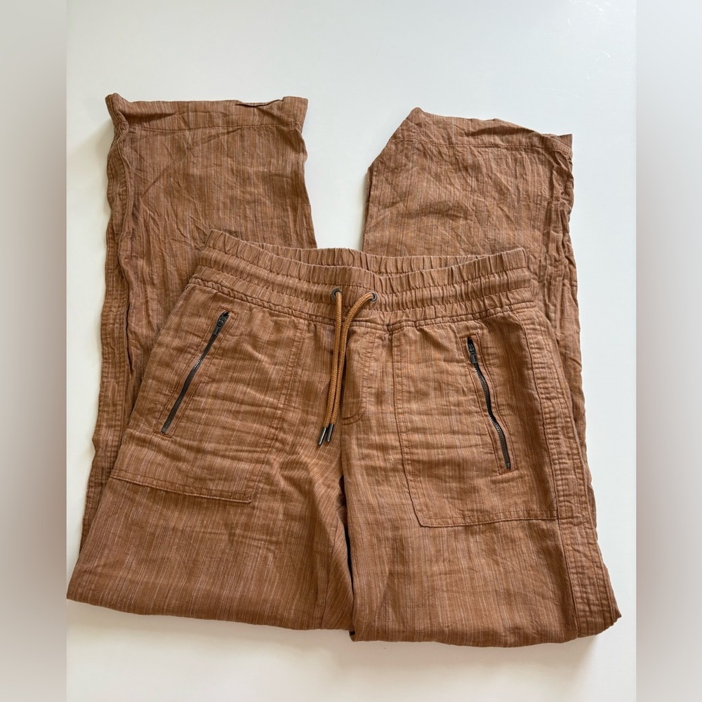 Athleta Cabo Linen Textured Wide Leg Pants Size 4 Sienna Brown